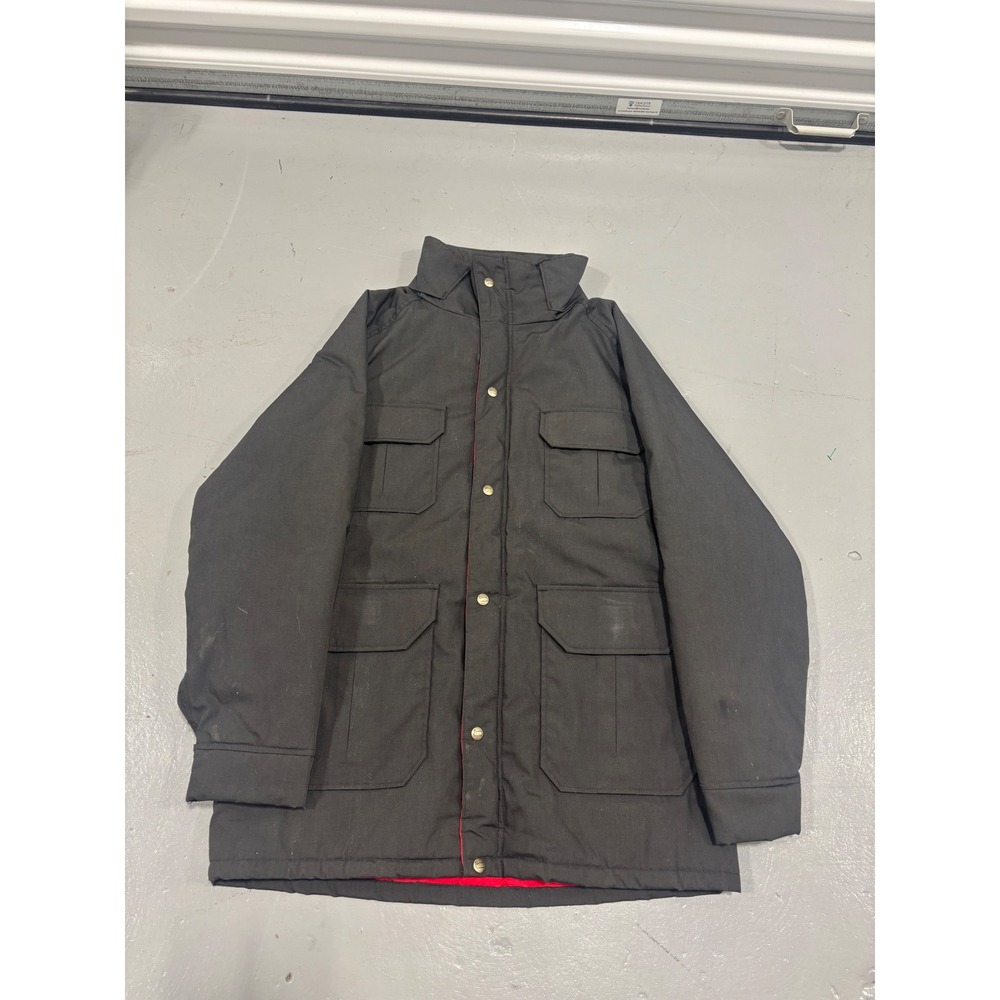 Woolrich Mens Arctic Parka Field Jacket Black Red Lining Size L 33334 Vintage